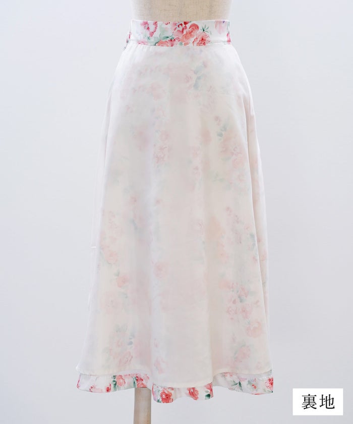 花柄 スカート ギャザー フレア ミドル丈 通勤 カジュアル フェミニン 大人かわいい 上品 モノトーン ピンク ジョイントスペース