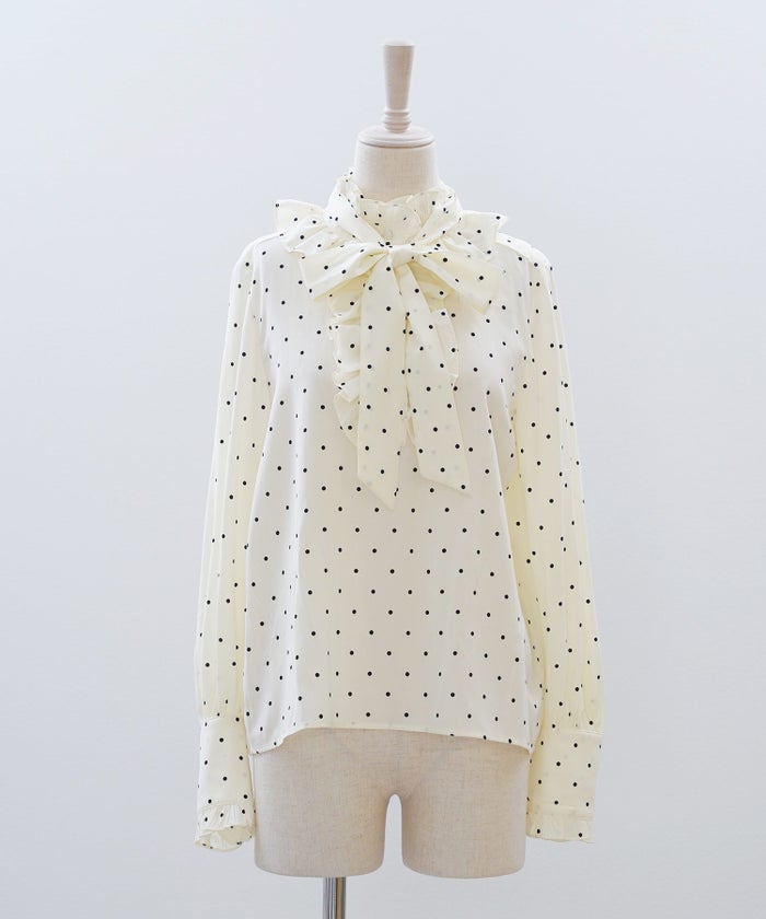 ブラウス リボン フリル ボウタイ 通勤 働く女性 アフタヌーンティー フェミニン 大人かわいい 上品 ドット柄 