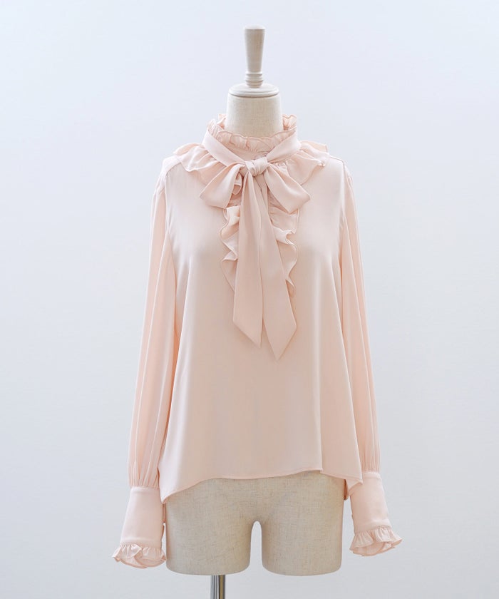 ブラウス リボン フリル ボウタイ 通勤 働く女性 アフタヌーンティー フェミニン 大人かわいい 上品 ピンク 