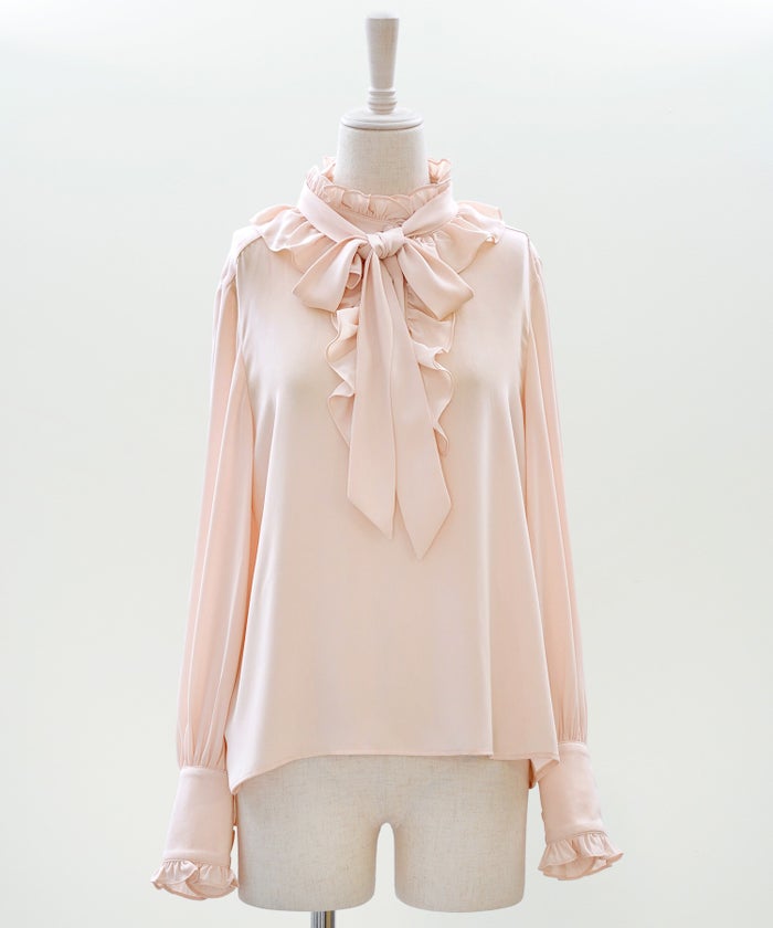 ブラウス リボン フリル ボウタイ 通勤 働く女性 アフタヌーンティー フェミニン 大人かわいい 上品 ピンク 