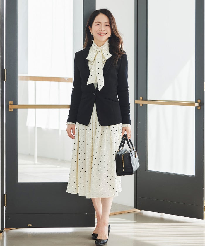 ブラウス リボン フリル ボウタイ 通勤 働く女性 アフタヌーンティー フェミニン 大人かわいい 上品 ドット柄 