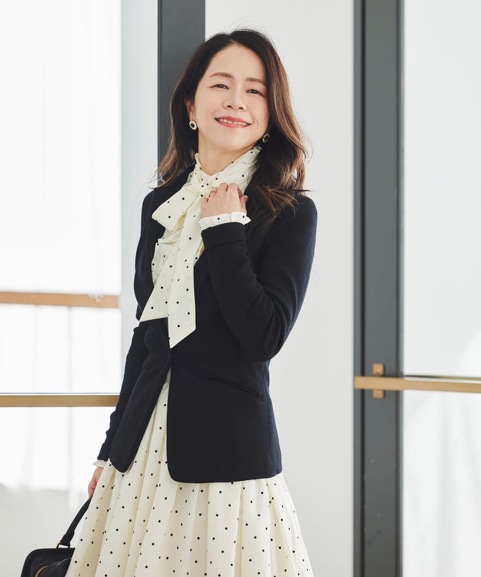 ブラウス リボン フリル ボウタイ 通勤 働く女性 アフタヌーンティー フェミニン 大人かわいい 上品 ドット柄 