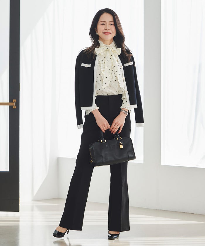 ブラウス リボン フリル ボウタイ 通勤 働く女性 アフタヌーンティー フェミニン 大人かわいい 上品 ドット柄 