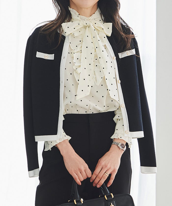 ブラウス リボン フリル ボウタイ 通勤 働く女性 アフタヌーンティー フェミニン 大人かわいい 上品 ドット柄 