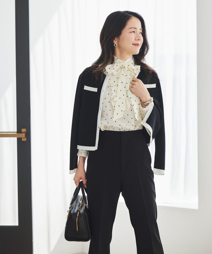 ブラウス リボン フリル ボウタイ 通勤 働く女性 アフタヌーンティー フェミニン 大人かわいい 上品 ドット柄 