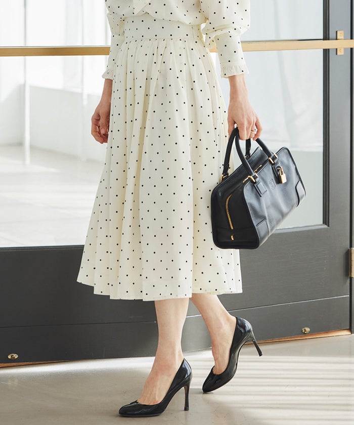 スカート ギャザー フレア セットアップ 通勤 働く女性 アフタヌーンティー フェミニン 大人かわいい 上品 ドット柄 ギャザー フレア スカート ＆BLOOM（アンドブルーム）