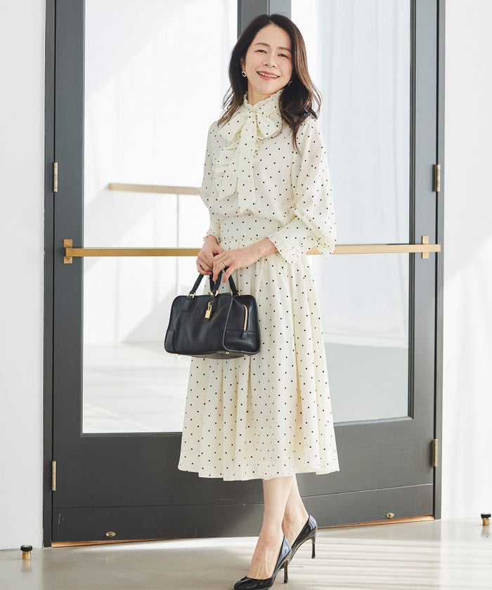 スカート ギャザー フレア セットアップ 通勤 働く女性 アフタヌーンティー フェミニン 大人かわいい 上品 ドット柄 ギャザー フレア スカート ＆BLOOM（アンドブルーム）