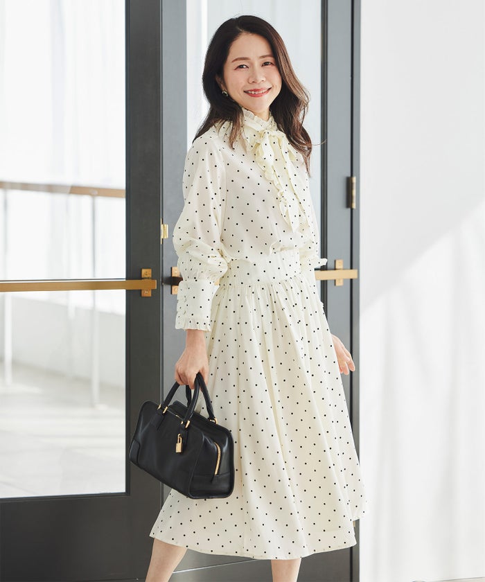 スカート ギャザー フレア セットアップ 通勤 働く女性 アフタヌーンティー フェミニン 大人かわいい 上品 ドット柄 ギャザー フレア スカート ＆BLOOM（アンドブルーム）