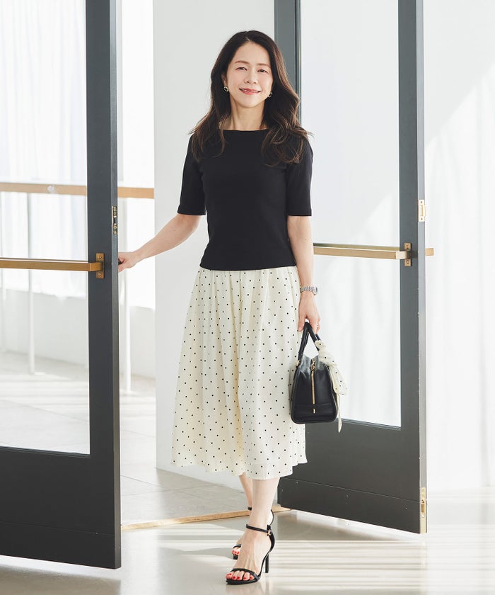 スカート ギャザー フレア セットアップ 通勤 働く女性 アフタヌーンティー フェミニン 大人かわいい 上品 ドット柄 ギャザー フレア スカート ＆BLOOM（アンドブルーム）