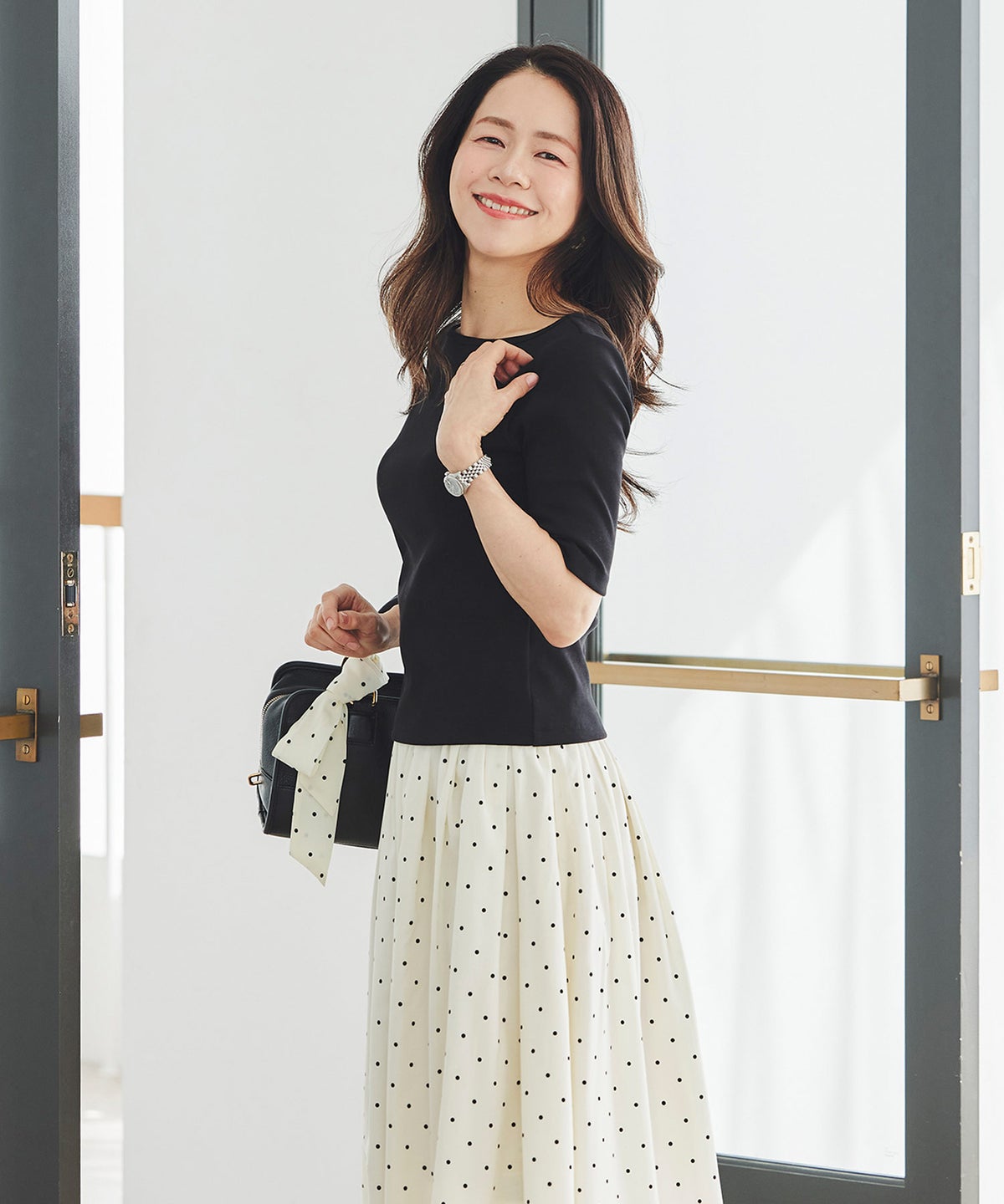 スカート ギャザー フレア セットアップ 通勤 働く女性 アフタヌーンティー フェミニン 大人かわいい 上品 ドット柄 ギャザー フレア スカート ＆BLOOM（アンドブルーム）