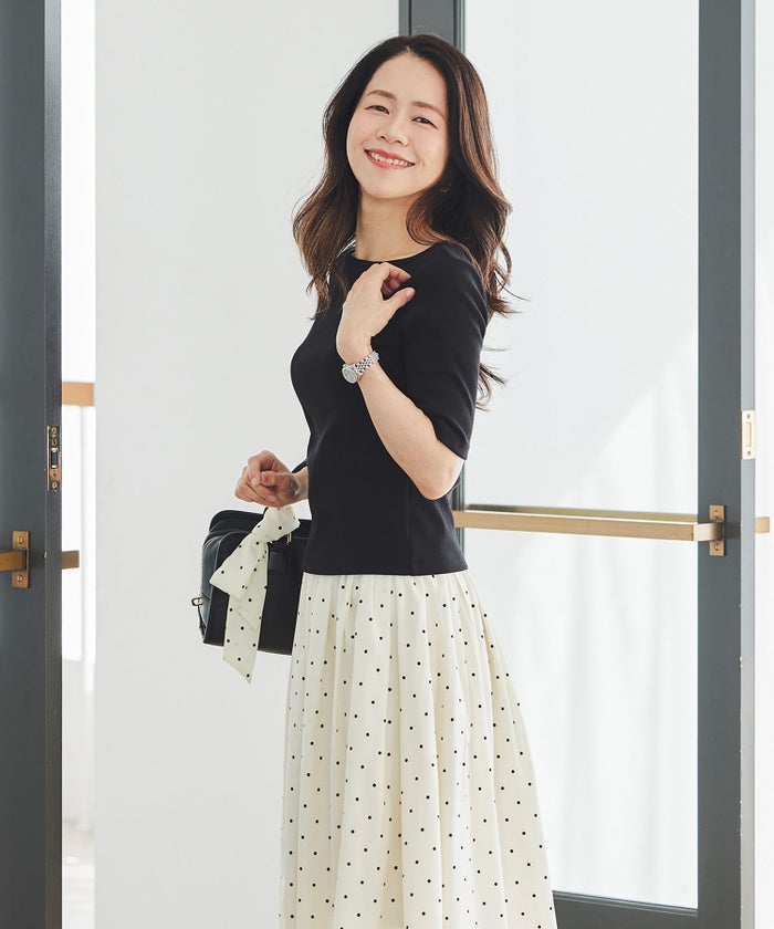 スカート ギャザー フレア セットアップ 通勤 働く女性 アフタヌーンティー フェミニン 大人かわいい 上品 ドット柄 ギャザー フレア スカート ＆BLOOM（アンドブルーム）