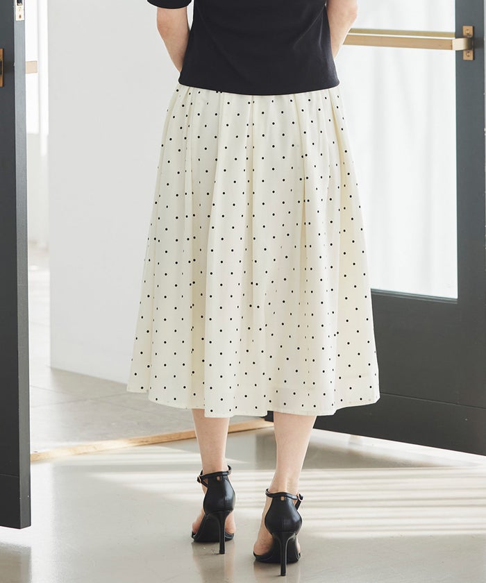 スカート ギャザー フレア セットアップ 通勤 働く女性 アフタヌーンティー フェミニン 大人かわいい 上品 ドット柄 ギャザー フレア スカート ＆BLOOM（アンドブルーム）