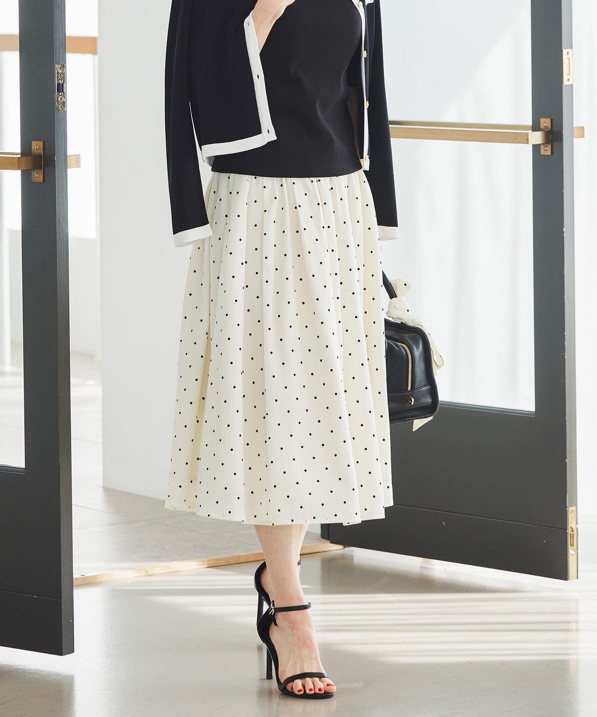 スカート ギャザー フレア セットアップ 通勤 働く女性 アフタヌーンティー フェミニン 大人かわいい 上品 ドット柄 ギャザー フレア スカート ＆BLOOM（アンドブルーム）