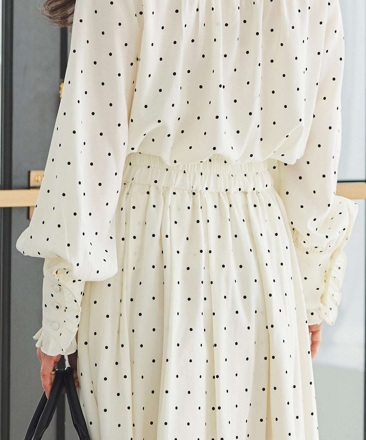 スカート ギャザー フレア セットアップ 通勤 働く女性 アフタヌーンティー フェミニン 大人かわいい 上品 ドット柄 ギャザー フレア スカート ＆BLOOM（アンドブルーム）