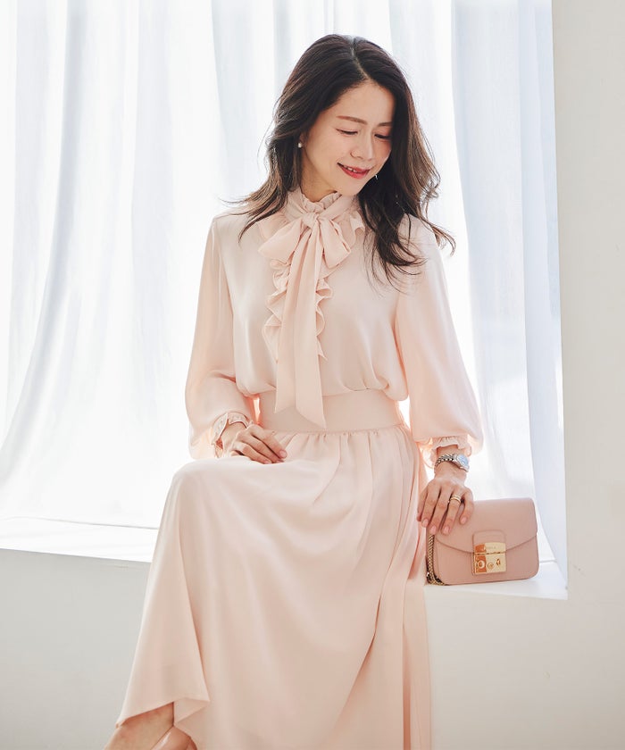 スカート ギャザー フレア セットアップ 通勤 働く女性 アフタヌーンティー フェミニン 大人かわいい 上品 ドット柄 ギャザー フレア スカート ＆BLOOM（アンドブルーム）