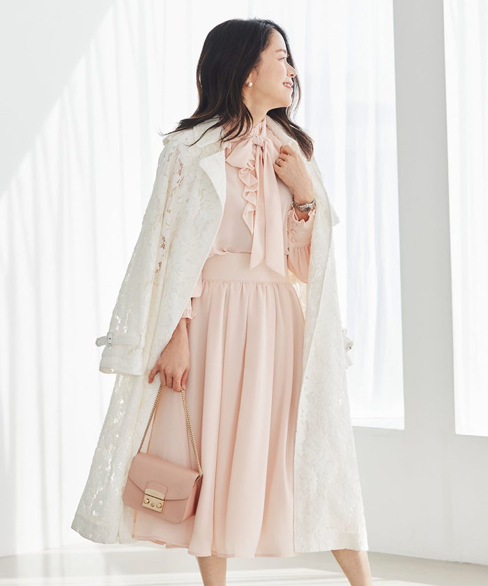 スカート ギャザー フレア セットアップ 通勤 働く女性 アフタヌーンティー フェミニン 大人かわいい 上品 ドット柄 ギャザー フレア スカート ＆BLOOM（アンドブルーム）