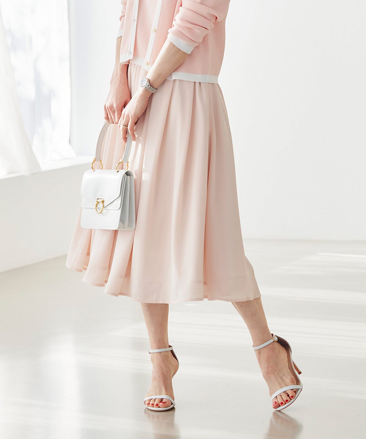 スカート ギャザー フレア セットアップ 通勤 働く女性 アフタヌーンティー フェミニン 大人かわいい 上品 ドット柄 ギャザー フレア スカート ＆BLOOM（アンドブルーム）