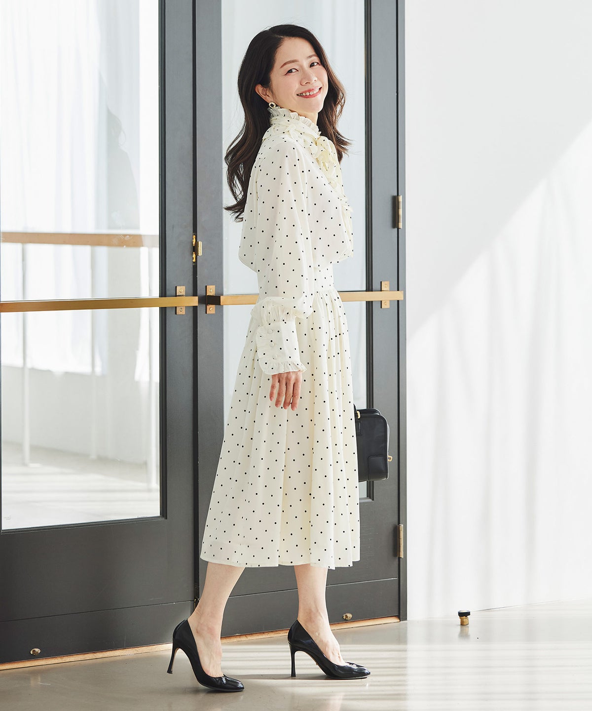 スカート ギャザー フレア セットアップ 通勤 働く女性 アフタヌーンティー フェミニン 大人かわいい 上品 ドット柄 ギャザー フレア スカート ＆BLOOM（アンドブルーム）