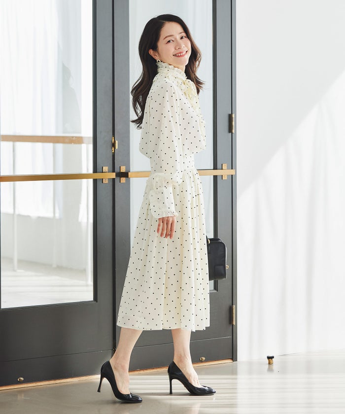 スカート ギャザー フレア セットアップ 通勤 働く女性 アフタヌーンティー フェミニン 大人かわいい 上品 ドット柄 ギャザー フレア スカート ＆BLOOM（アンドブルーム）