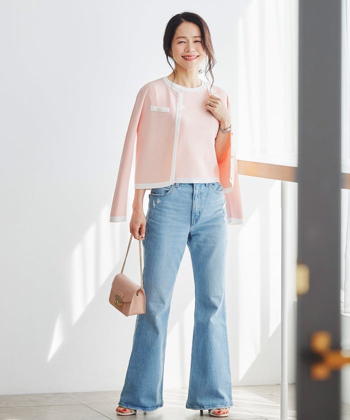 バイカラー ニットカーディガン 春 夏 薄手 クルーネック 長袖 飾りポケット 通勤 冷房対策 日焼け対策 レディース M L 黒 白 ピンク