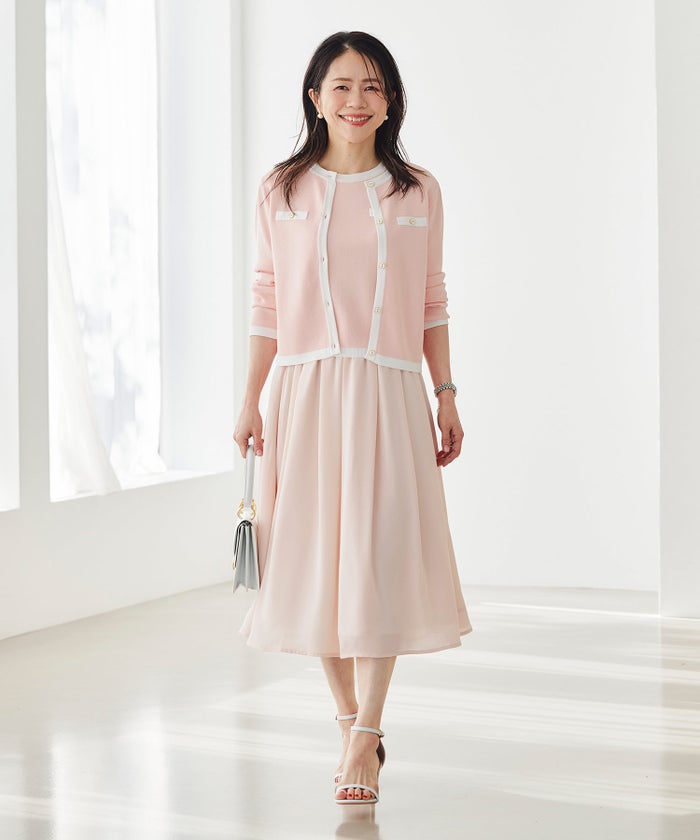 バイカラー ニットカーディガン 春 夏 薄手 クルーネック 長袖 飾りポケット 通勤 冷房対策 日焼け対策 レディース M L 黒 白 ピンク