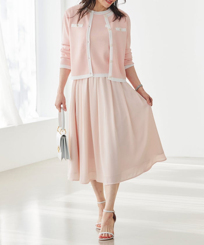 バイカラー ニットカーディガン 春 夏 薄手 クルーネック 長袖 飾りポケット 通勤 冷房対策 日焼け対策 レディース M L 黒 白 ピンク