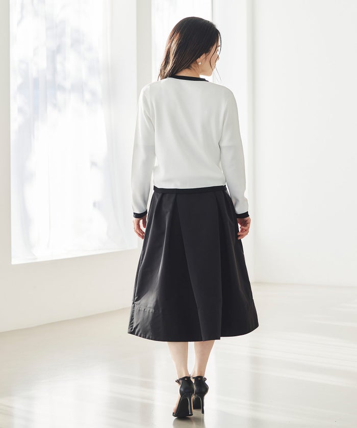 バイカラー ニットカーディガン 春 夏 薄手 クルーネック 長袖 飾りポケット 通勤 冷房対策 日焼け対策 レディース M L 黒 白 ピンク