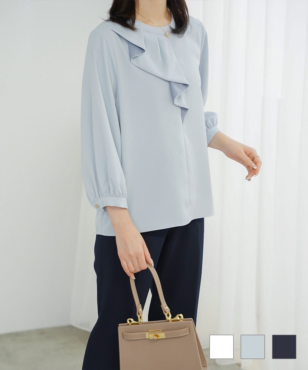 アシンメトリー ラッフル ブラウス HUIT