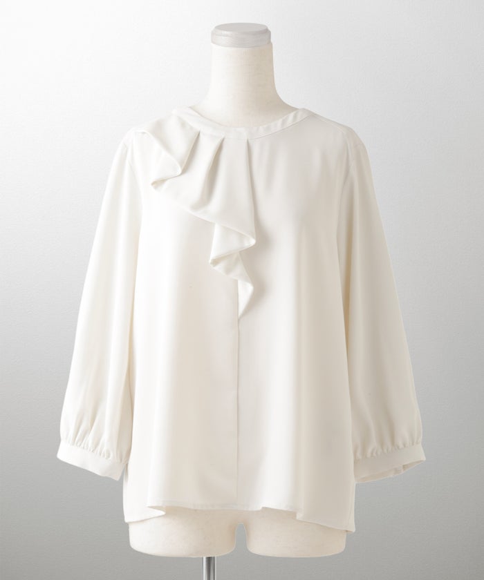 アシンメトリー ラッフル ブラウス レディース ファッション ウォッシャブル ホワイト サックス ネイビー M