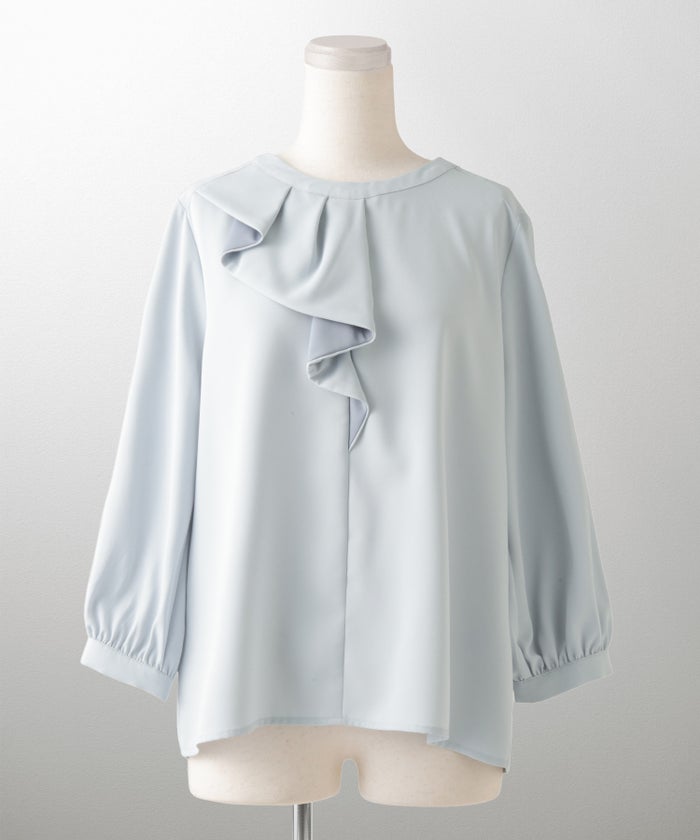 アシンメトリー ラッフル ブラウス レディース ファッション ウォッシャブル ホワイト サックス ネイビー M