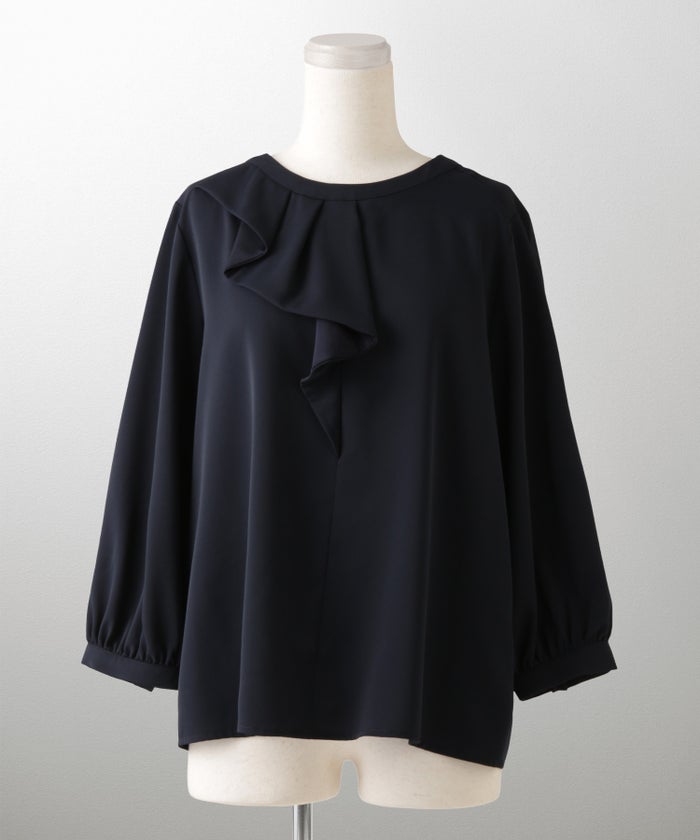 アシンメトリー ラッフル ブラウス レディース ファッション ウォッシャブル ホワイト サックス ネイビー M