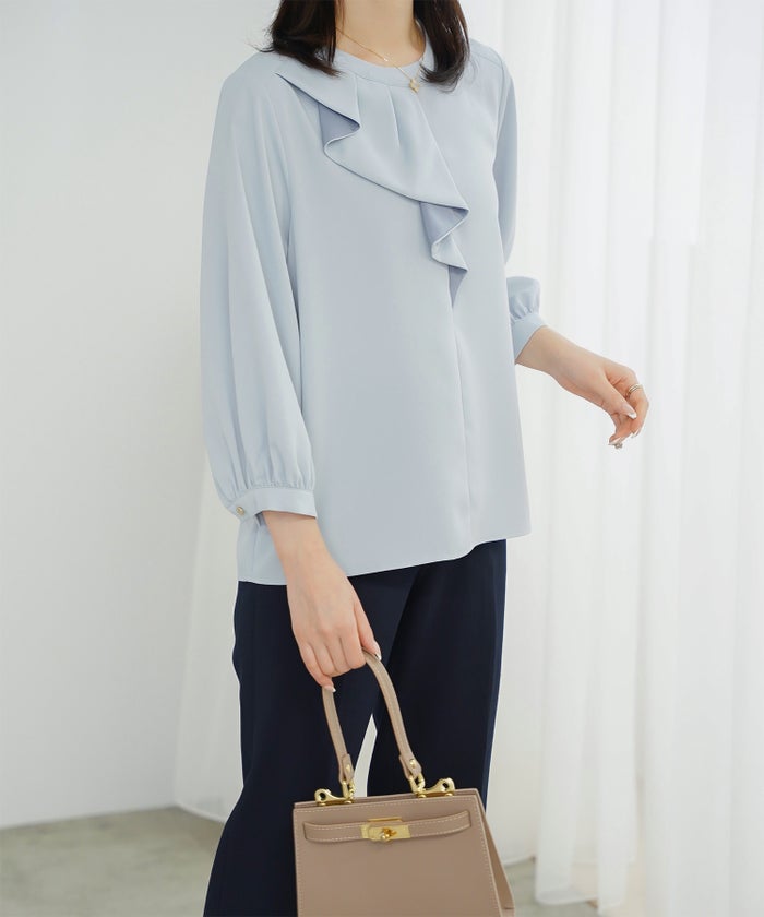 アシンメトリー ラッフル ブラウス レディース ファッション ウォッシャブル ホワイト サックス ネイビー M