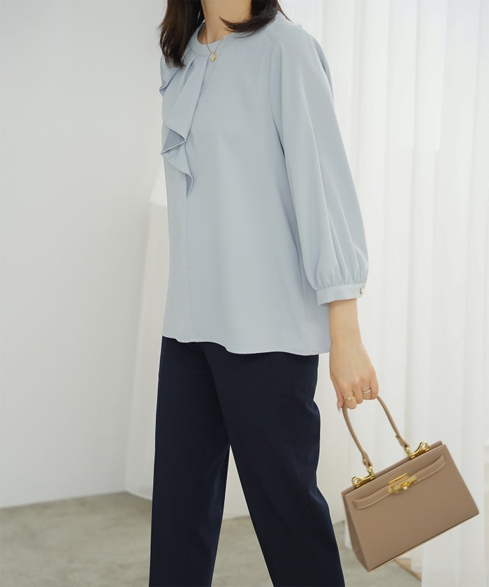 アシンメトリー ラッフル ブラウス レディース ファッション ウォッシャブル ホワイト サックス ネイビー M