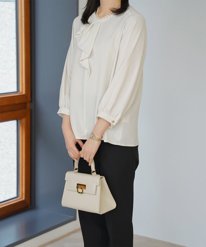 アシンメトリー ラッフル ブラウス レディース ファッション ウォッシャブル ホワイト サックス ネイビー M