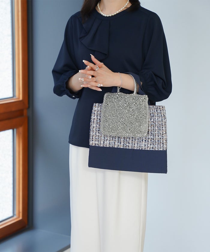 アシンメトリー ラッフル ブラウス レディース ファッション ウォッシャブル ホワイト サックス ネイビー M