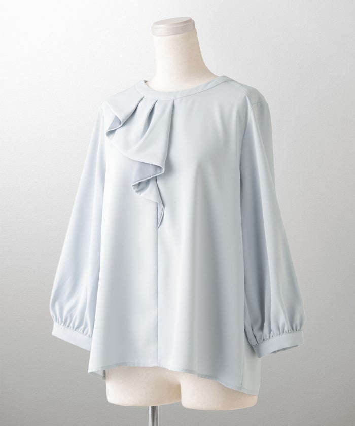 アシンメトリー ラッフル ブラウス レディース ファッション ウォッシャブル ホワイト サックス ネイビー M