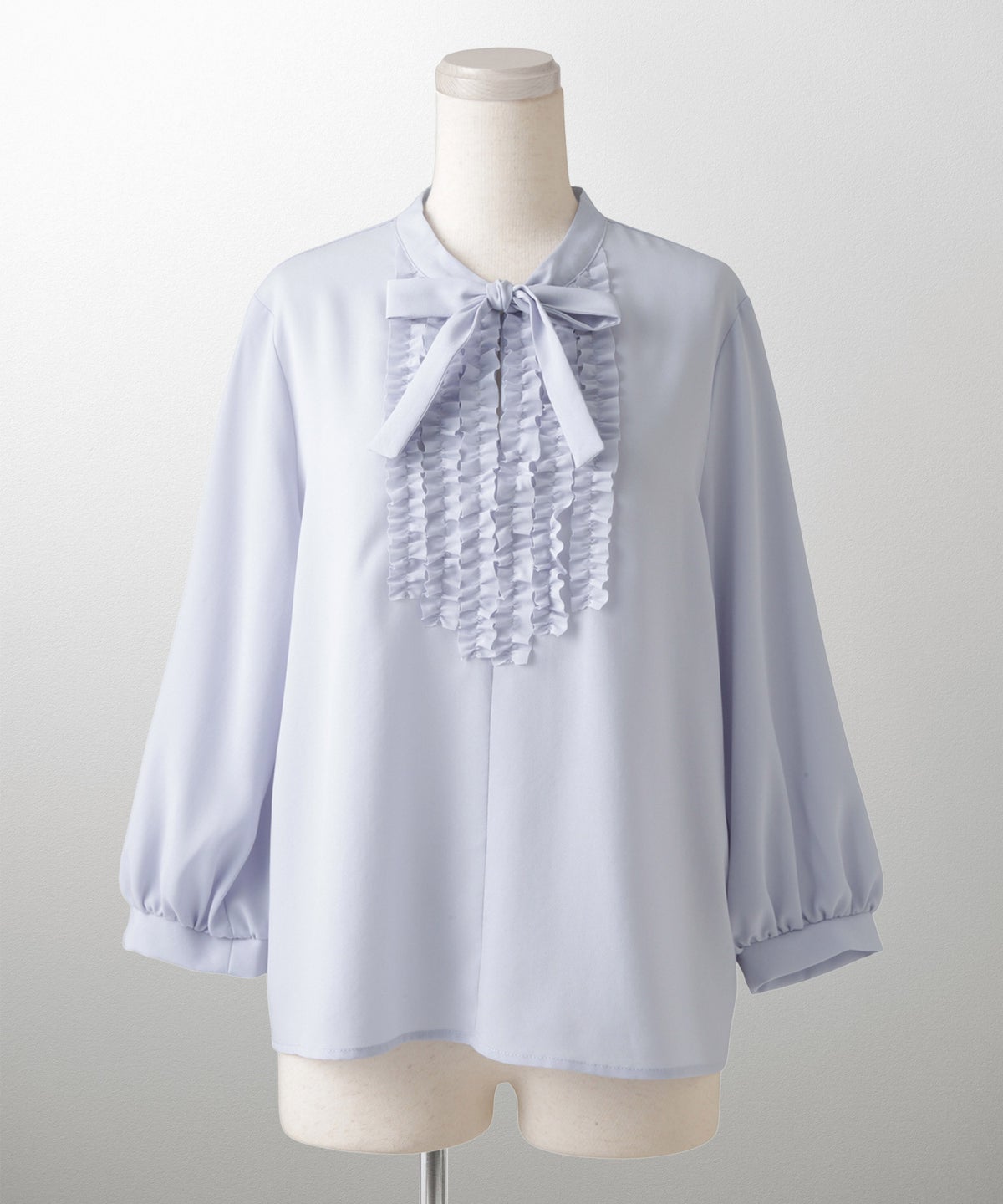 フロント フリル ボウタイ ブラウス レディース ファッション ホワイトドット アイボリー サックス ネイビー ブラックドット M