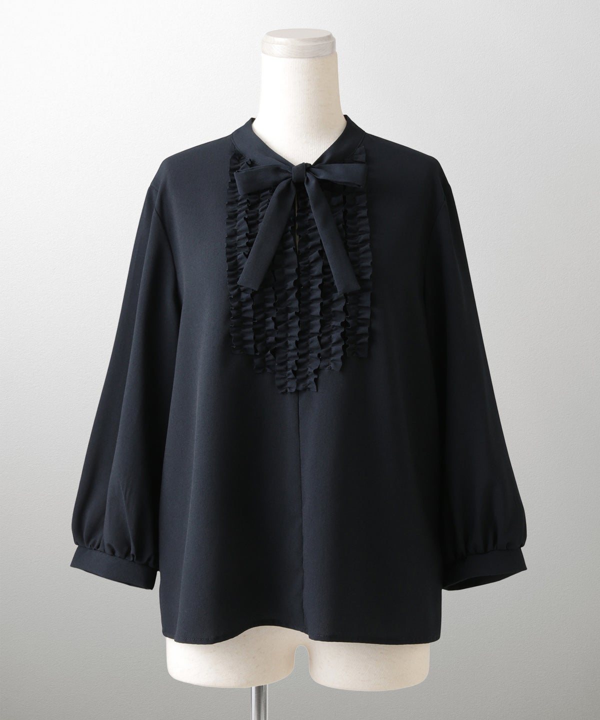 フロント フリル ボウタイ ブラウス レディース ファッション ホワイトドット アイボリー サックス ネイビー ブラックドット M