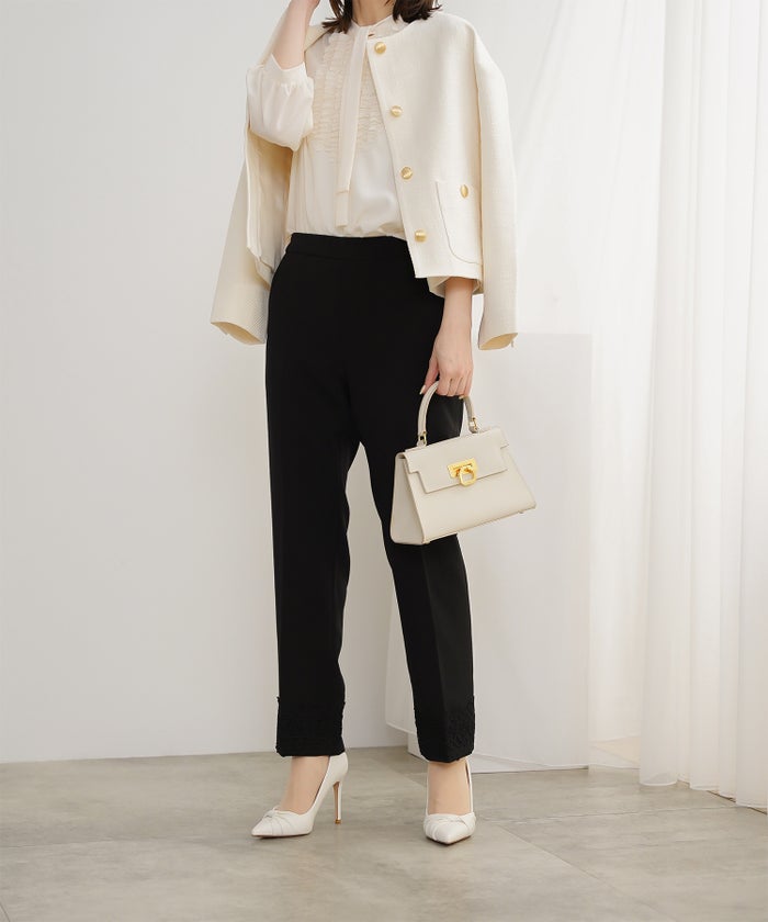 フロント フリル ボウタイ ブラウス レディース ファッション ホワイトドット アイボリー サックス ネイビー ブラックドット M