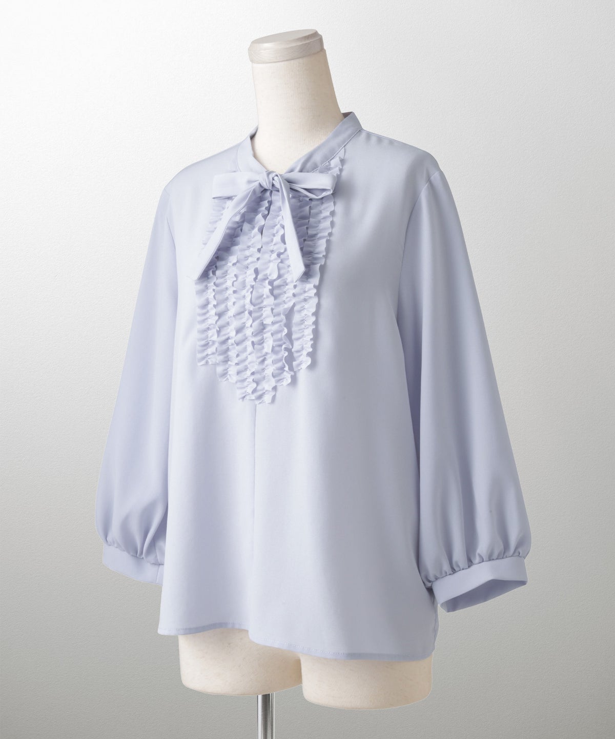 フロント フリル ボウタイ ブラウス レディース ファッション ホワイトドット アイボリー サックス ネイビー ブラックドット M