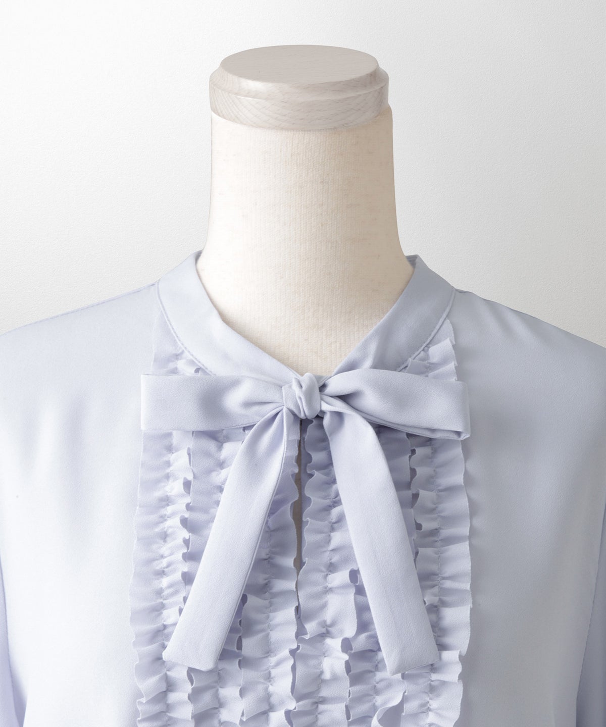 フロント フリル ボウタイ ブラウス レディース ファッション ホワイトドット アイボリー サックス ネイビー ブラックドット M