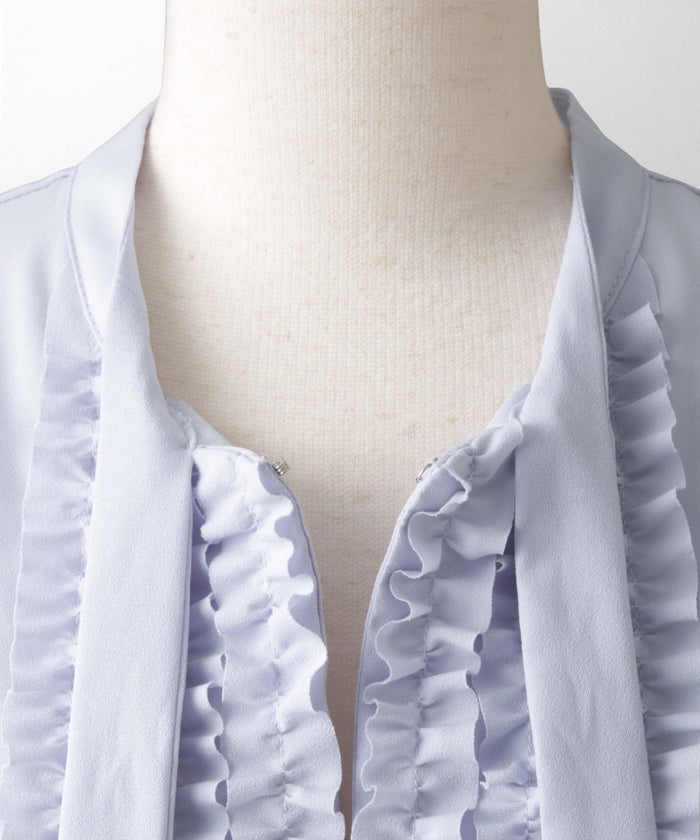 フロント フリル ボウタイ ブラウス レディース ファッション ホワイトドット アイボリー サックス ネイビー ブラックドット M