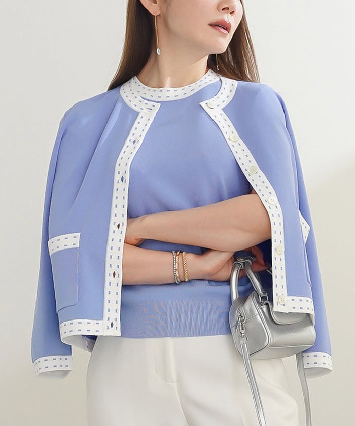 新色追加 洗濯機可 マシンウォッシャブル UVカット 接触冷感 長袖 可愛い 上品 きれいめ オフィス フェミニン 春 ジョイントスペース ステッチJQニットアンサンブル Liala×PG