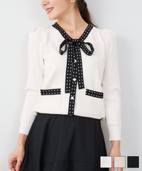 ステッチ ジャガード ボウタイ Vニット カーディガン Liala×PG