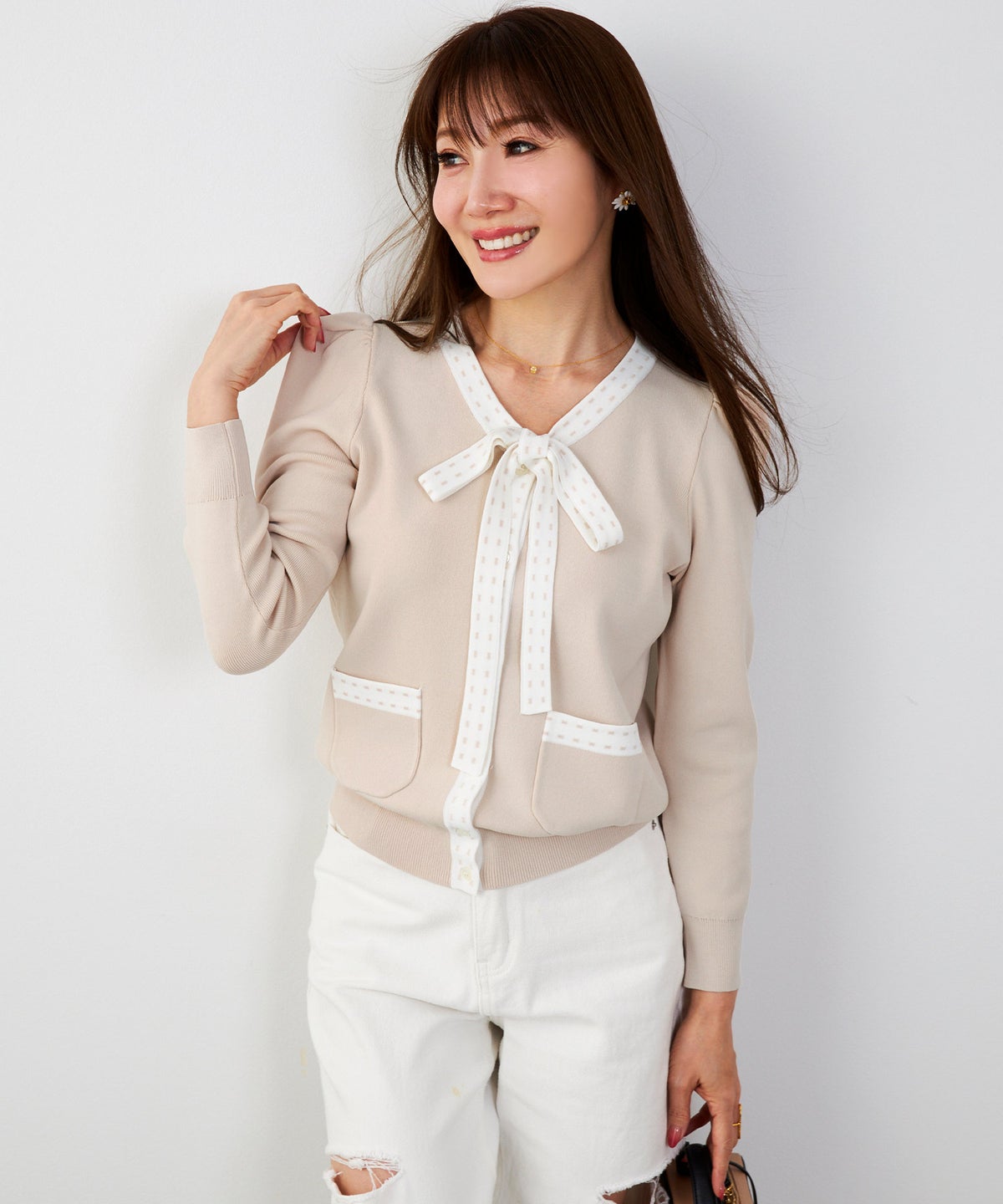 洗濯機可 マシンウォッシャブル UVカット 接触冷感 長袖 可愛い 上品 きれいめ オフィス フェミニン 春 ジョイントスペース