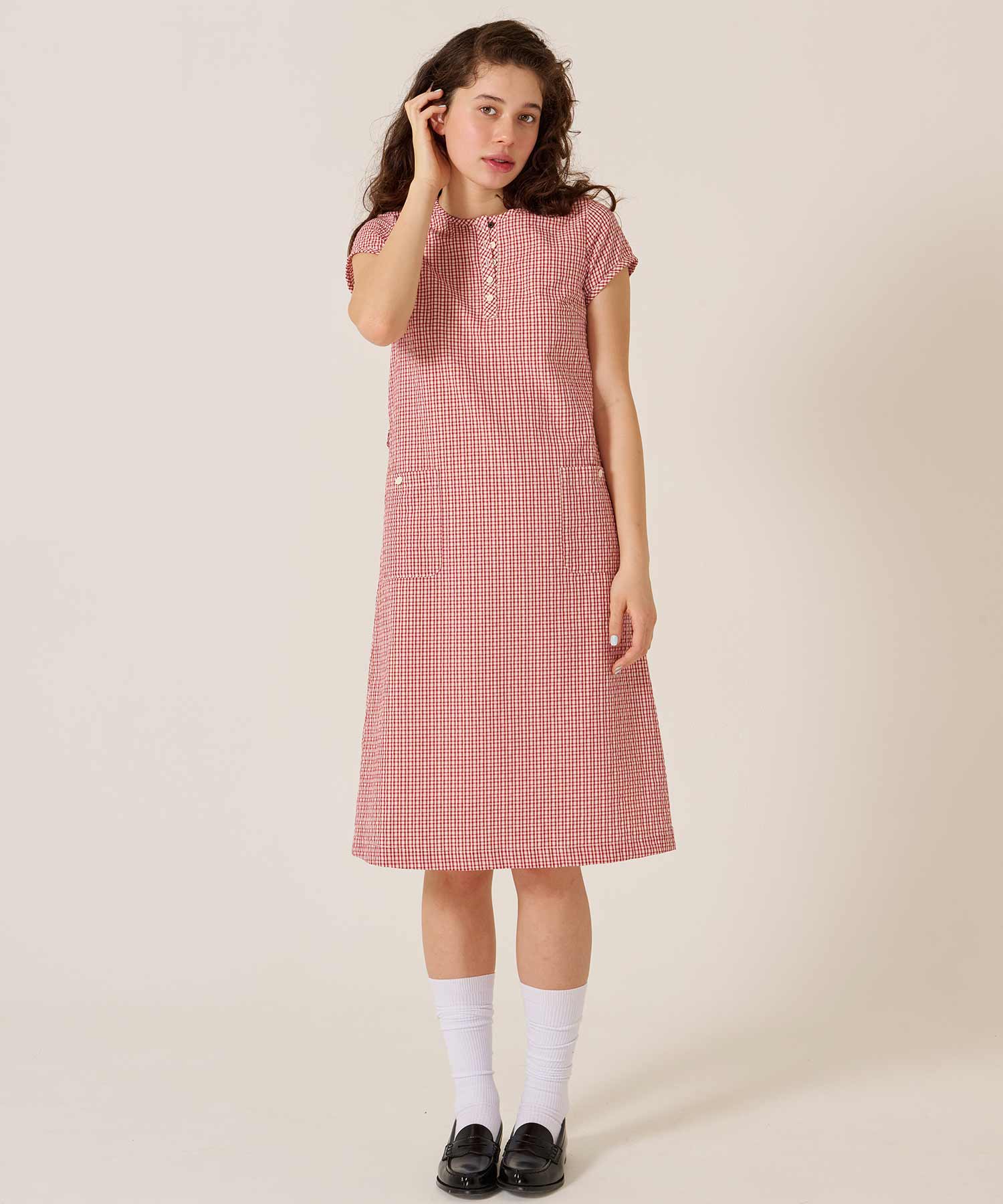 FINAL SALE ヘンリーネック Aライン ワンピース TINA：JOJUN 全2色