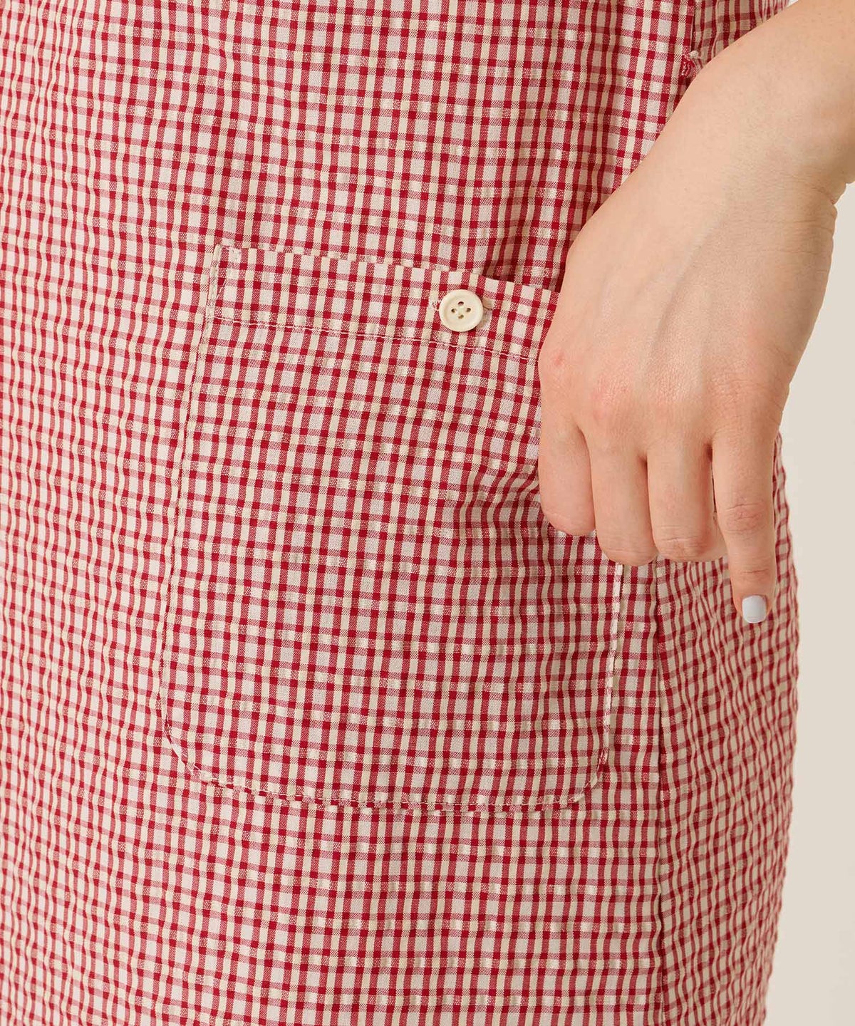 チェック/半袖/ギンガム/ヘンリーネック Aライン ワンピース TINA：JOJUN