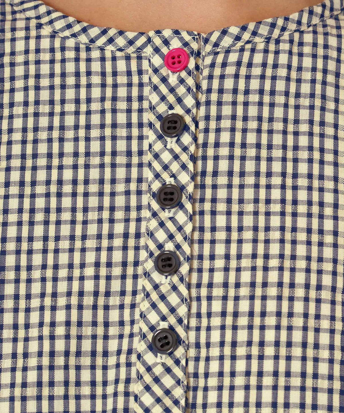 チェック/半袖/ギンガム/ヘンリーネック Aライン ワンピース TINA：JOJUN