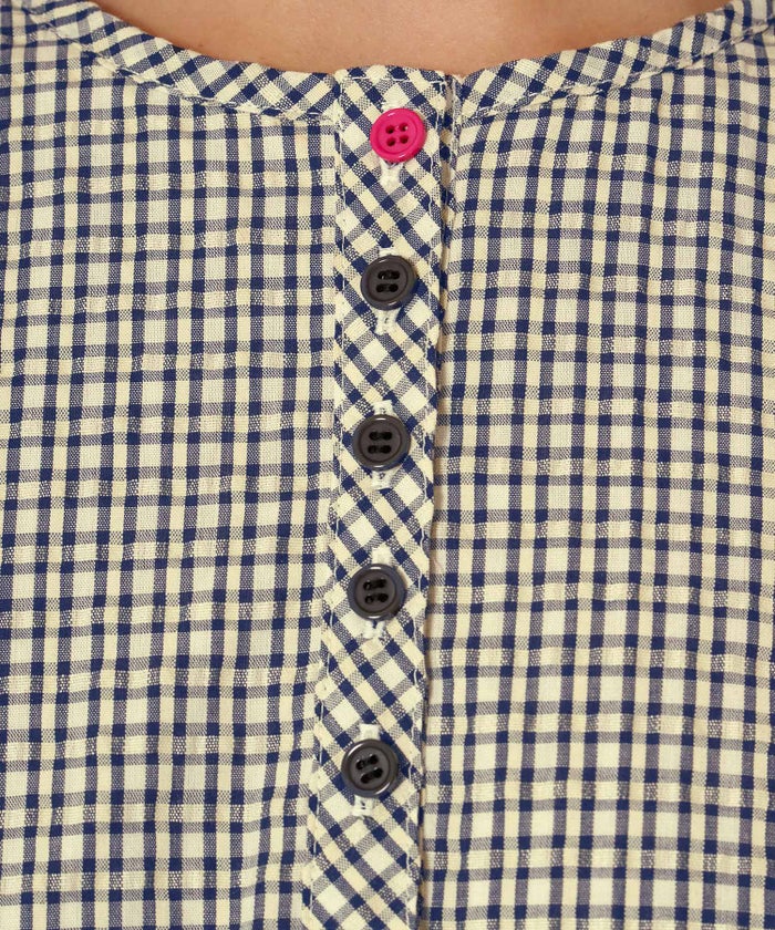 チェック/半袖/ギンガム/ヘンリーネック Aライン ワンピース TINA：JOJUN