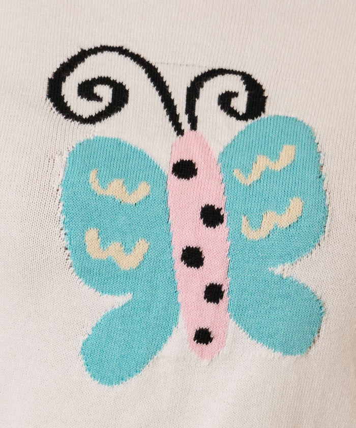 Y2K/半袖/フード/ハーフスリーブ ジャカード ニットフーディー TINA：JOJUN